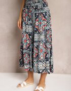 defox Pantaloni culotte bleumarin din bumbac talie înaltă cu elastic în talie Palovia