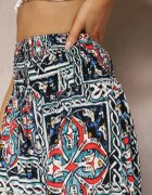 defox Pantaloni culotte bleumarin din bumbac talie înaltă cu elastic în talie Palovia