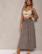 defox Pantaloni culotte largi verde închis cu elastic în talie Zaphelia