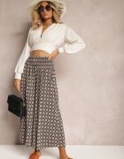 defox Pantaloni culotte largi verde închis cu elastic în talie Zaphelia