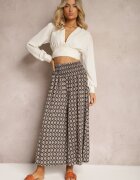 defox Pantaloni culotte largi verde închis cu elastic în talie Zaphelia