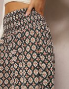 defox Pantaloni culotte largi verde închis cu elastic în talie Zaphelia