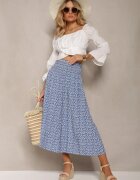 defox Pantaloni Culottes Albaștri de Bumbac cu bandă elastică lată în talie și imprimeu floral Pellagia