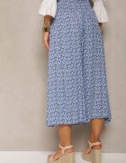 defox Pantaloni Culottes Albaștri de Bumbac cu bandă elastică lată în talie și imprimeu floral Pellagia