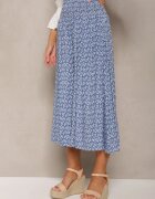 defox Pantaloni Culottes Albaștri de Bumbac cu bandă elastică lată în talie și imprimeu floral Pellagia