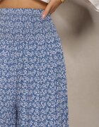defox Pantaloni Culottes Albaștri de Bumbac cu bandă elastică lată în talie și imprimeu floral Pellagia