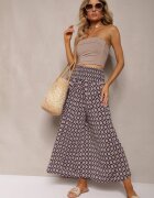 defox Pantaloni Culottes Bleumarin-Bej Largi cu elastic în talie Zaphelia