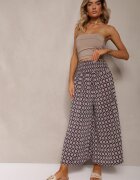 defox Pantaloni Culottes Bleumarin-Bej Largi cu elastic în talie Zaphelia