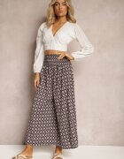 defox Pantaloni Culottes Bleumarin-Bej Largi cu elastic în talie Zaphelia