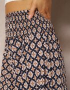 defox Pantaloni Culottes Bleumarin-Bej Largi cu elastic în talie Zaphelia