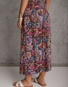 defox Pantaloni Culottes Bleumarin din Țesătură de Bumbac Decorate cu Model Paisley Gwinamas