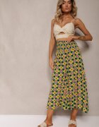 defox Pantaloni Culottes Largi Galben-Verzi din Țesătură de Bumbac cu Model Mozaic Miratte
