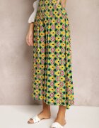 defox Pantaloni Culottes Largi Galben-Verzi din Țesătură de Bumbac cu Model Mozaic Miratte