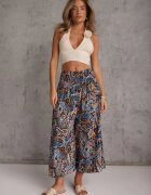 defox Pantaloni Culottes Negru-Bleumarin din Bumbac cu Model Paisley Gwinamas