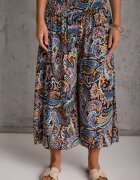 defox Pantaloni Culottes Negru-Bleumarin din Bumbac cu Model Paisley Gwinamas