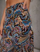 defox Pantaloni Culottes Negru-Bleumarin din Bumbac cu Model Paisley Gwinamas