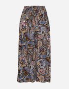 defox Pantaloni Culottes Negru-Bleumarin din Bumbac cu Model Paisley Gwinamas