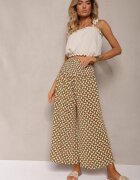 defox Pantaloni Culottes Verde deschis cu picioare largi și elastic în talie Demia