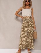 defox Pantaloni Culottes Verde deschis cu picioare largi și elastic în talie Demia