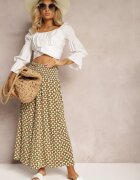 defox Pantaloni Culottes Verde deschis cu picioare largi și elastic în talie Demia
