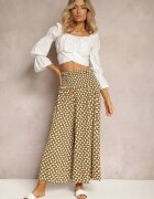 defox Pantaloni Culottes Verde deschis cu picioare largi și elastic în talie Demia