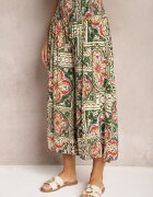 defox Pantaloni culottes Verde-Roz din Bumbac talie înaltă cu elastic în talie Palovia