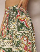 defox Pantaloni culottes Verde-Roz din Bumbac talie înaltă cu elastic în talie Palovia