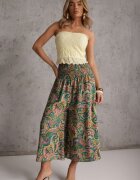 defox Pantaloni Culottes Verzi din Țesătură de Bumbac Decorați cu Model Paisley Gwinamas
