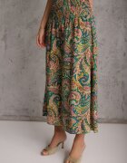 defox Pantaloni Culottes Verzi din Țesătură de Bumbac Decorați cu Model Paisley Gwinamas
