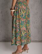 defox Pantaloni Culottes Verzi din Țesătură de Bumbac Decorați cu Model Paisley Gwinamas