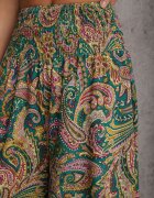 defox Pantaloni Culottes Verzi din Țesătură de Bumbac Decorați cu Model Paisley Gwinamas