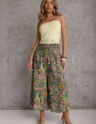 defox Pantaloni Culottes Verzi din Țesătură de Bumbac Decorați cu Model Paisley Gwinamas