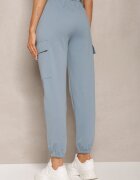 defox Pantaloni din bumbac albaștri cu talie elastică în stil sport Cargo Lofriena