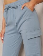 defox Pantaloni din bumbac albaștri cu talie elastică în stil sport Cargo Lofriena