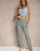 defox Pantaloni din bumbac verzi cu buzunare cu imprimeu geometric Lisariella
