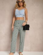 defox Pantaloni din bumbac verzi cu buzunare cu imprimeu geometric Lisariella