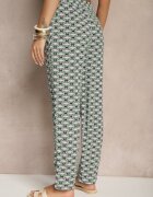 defox Pantaloni din bumbac verzi cu buzunare cu imprimeu geometric Lisariella