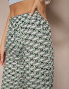 defox Pantaloni din bumbac verzi cu buzunare cu imprimeu geometric Lisariella