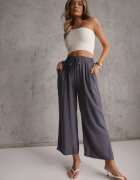 defox Pantaloni Gri închis din Bumbac tip Palazzo cu bandă elastică în talie Fieana