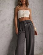 defox Pantaloni Gri Largi din Viscoză cu Elastic în Talie Lealirre