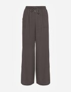 defox Pantaloni Gri Largi din Viscoză cu Elastic în Talie Lealirre