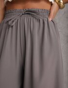 defox Pantaloni Gri Talie înaltă cu craci largi din viscoză cu elastic în talie Crisantas