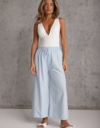 defox Pantaloni High Waist Albastru deschis cu croială largă din Viscoză cu elastic în talie Crisantas