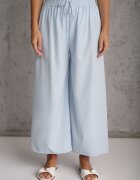 defox Pantaloni High Waist Albastru deschis cu croială largă din Viscoză cu elastic în talie Crisantas