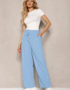 defox Pantaloni Largi Albaștri cu croială reiată cu elastic în talie Jovulla