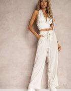 defox Pantaloni Largi Bej deschis Cu croială reiată cu elastic în talie Jovulla