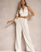 defox Pantaloni Largi Bej deschis Cu croială reiată cu elastic în talie Jovulla