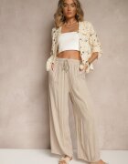 defox Pantaloni Largi Bej închis cu bumbac cu elastic cu buzunare Efridessa