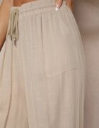 defox Pantaloni Largi Bej închis cu bumbac cu elastic cu buzunare Efridessa