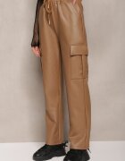 defox Pantaloni largi Bej închis cu talie înaltă căptușiți în stil cargo cu elastic în talie și buzunare cu clape Vilencja